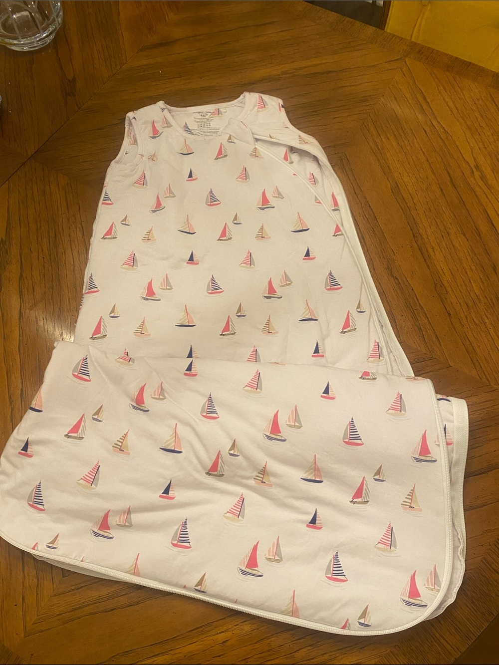 Angel Dear Sleeveless Sleep Sack with Pink, Navy & Tan Sailboats